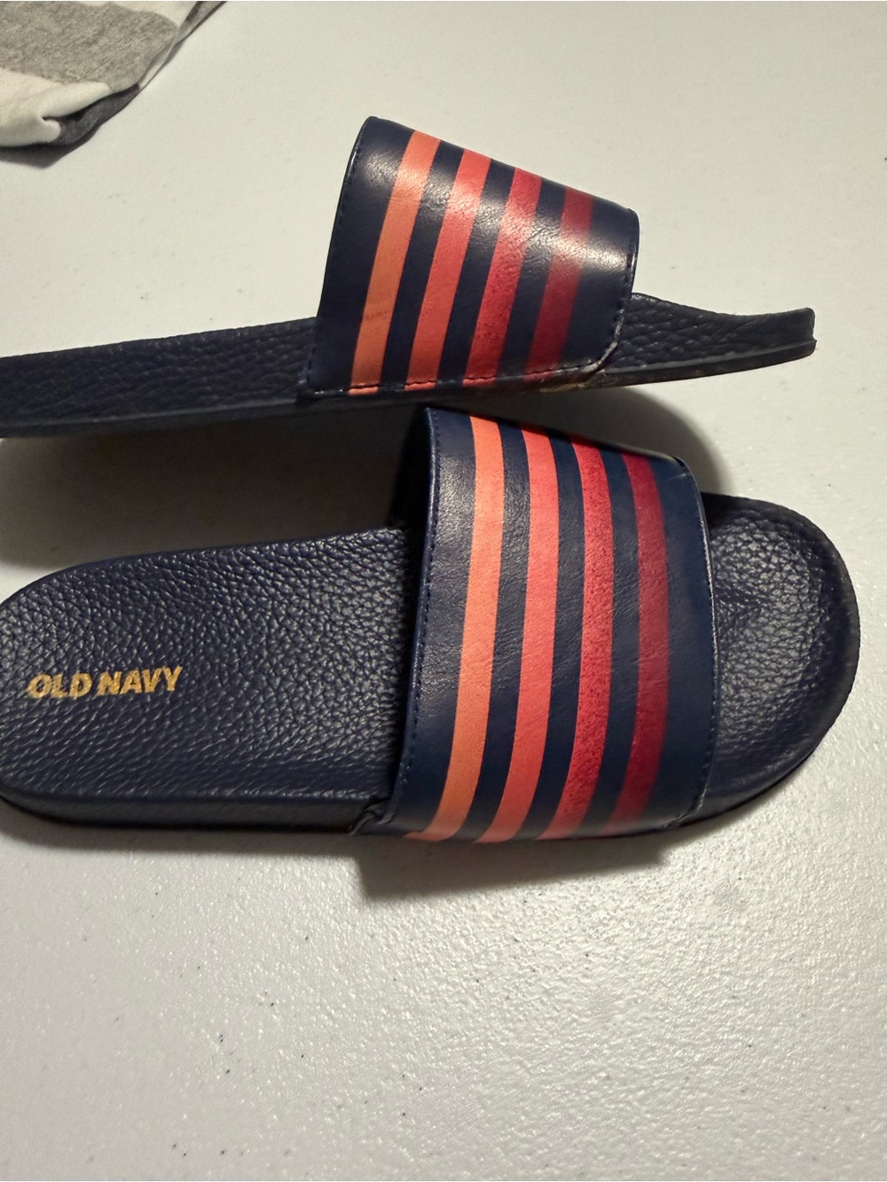 Old Navy Navy Slides with Coral-Red Stripes